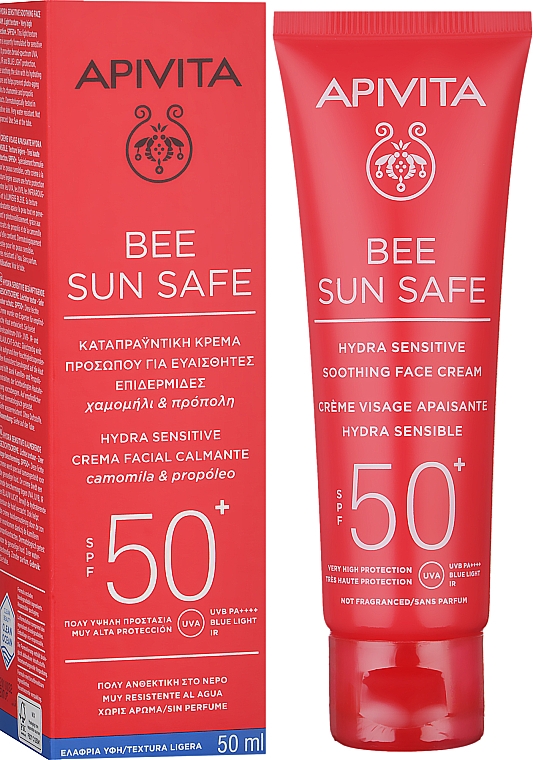 Солнцезащитный крем - Apivita Bee Sun Safe Hydra Sensitive Soothing Face Cream SPF50 — фото N2