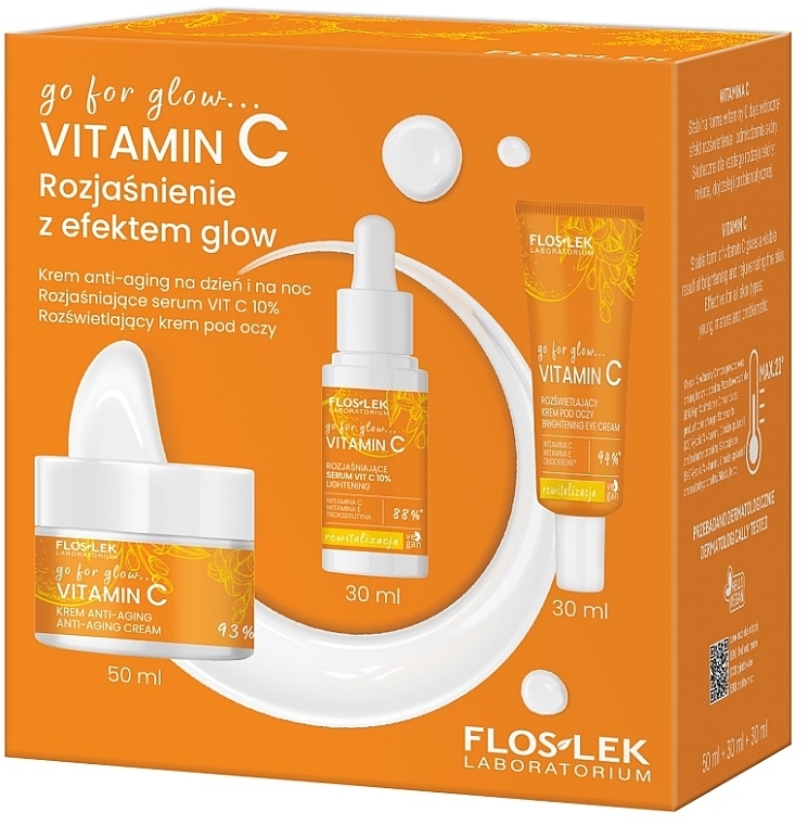 Набор - Floslek Vitamin C Go For Glow Anti-Aging (f/cr/50ml + eye/cr/30ml + f/ser/30ml) — фото N1