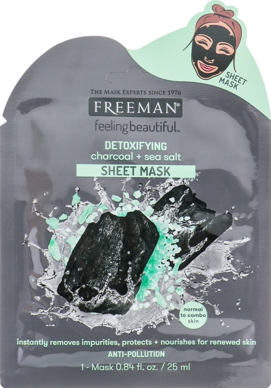 Тканевая маска для лица "Уголь и морская соль" - Freeman Detoxifying Charcoal + Sea Salt Sheet Mask — фото N1