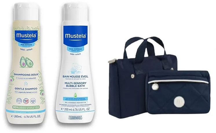 Набор - Mustela Vanity Set 2024 (shmp/200ml + b/bath/200ml + bag/1pcs) — фото N1