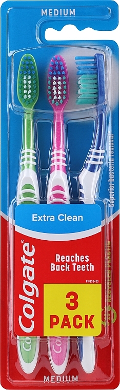 Зубна щітка, середня, зелена + рожева + синя - Colgate Extra Clean Medium — фото N1