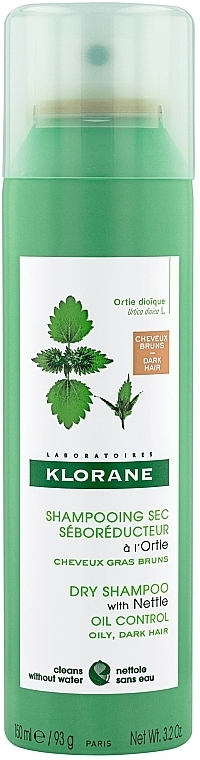 Сухий шампунь з кропивою для темного волосся - Klorane Nettle Sebo-Regulating Dry Shampoo for Oily Dark Hair