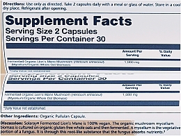 Органічний ферментований їжовик гребінчастий - Solaray Organic Lion`s Mane Fermented 1000mg — фото N2