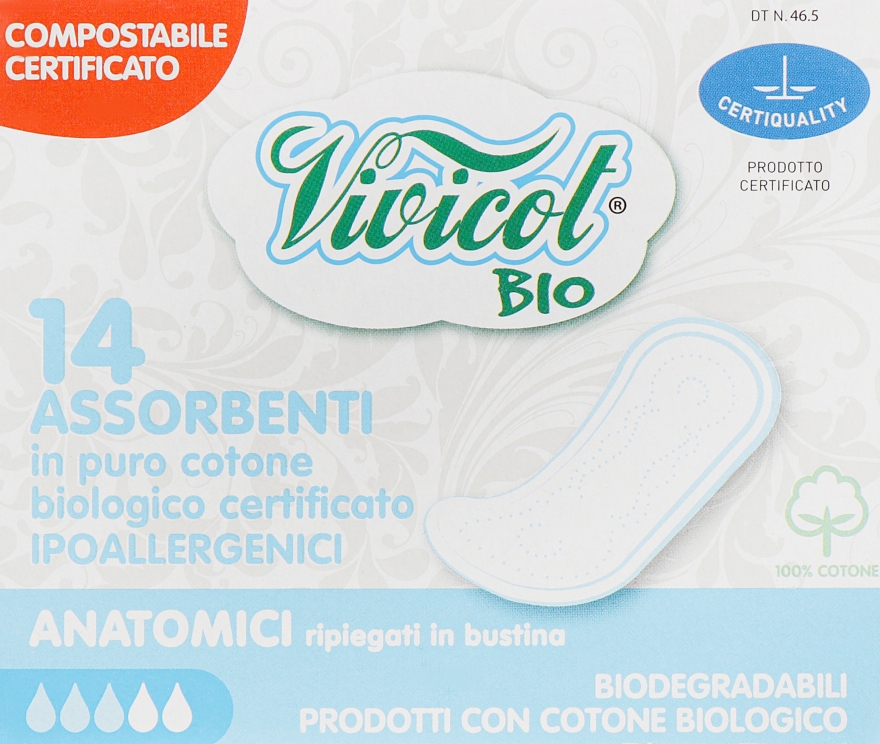 Гігієнічні щоденні прокладки, 14шт - Vivicot Bio Anatomic Pads — фото N1