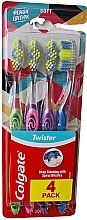 Парфумерія, косметика Набір м'яких зубних щіток, 4 шт, салатова + рожева + фіолетова + синя - Colgate Twister Design Edition Soft Toothbrush