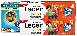 Парфумерія, косметика Набір - Lacer Junior Gel Dental Strawberry Duo Pack (tooth/gel/2x75ml + toy)