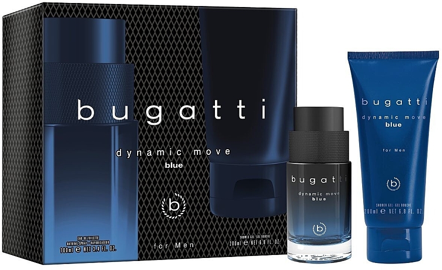 Bugatti Dynamic Move Blue - Набор (edt/100ml + sh/gel/200) — фото N1