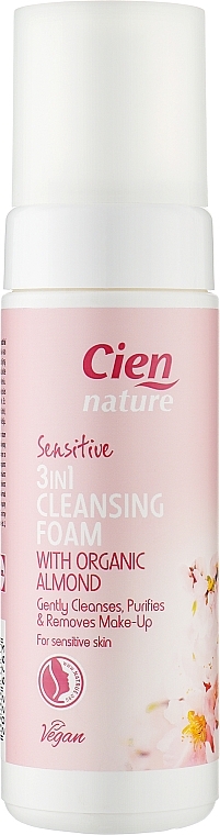 Пінка для вмивання з органічним мигдалем - Cien Nature Sensitive 3in1 Cleasing Foam Organic Almond — фото N1