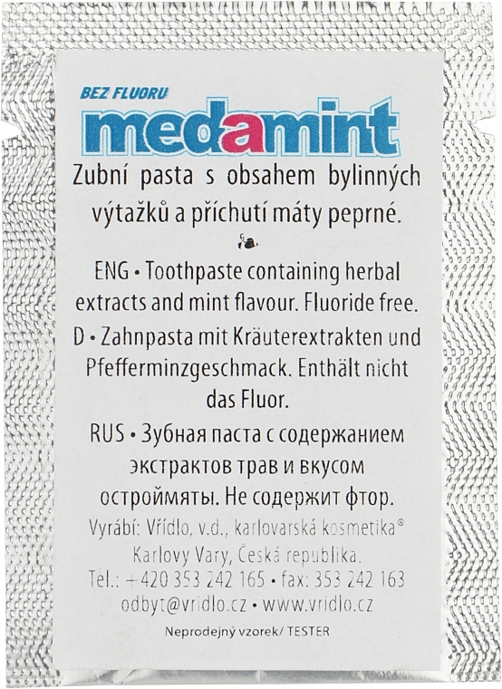 Зубная паста без фтора - Vridlo Карловарська косметика Medamint (пробник)
