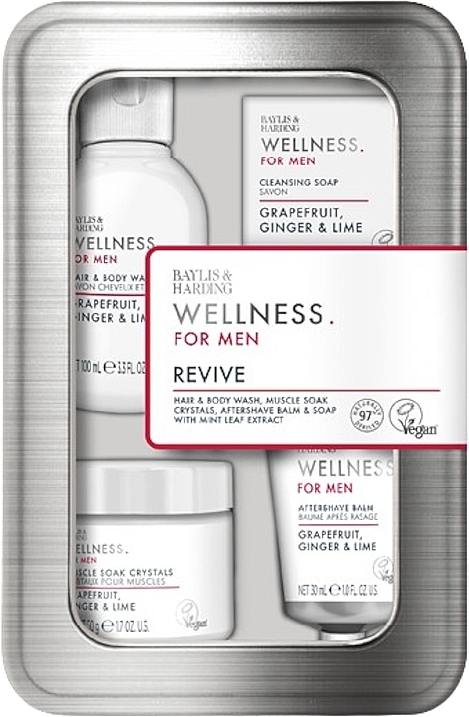 Набор - Baylis & Harding Wellness For Men His Essential Wellbeing Gift Set (sh/gel/100ml + ash/balm/30ml + soap/25g + crystal/50g) — фото N1