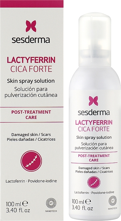 Спрей для тіла - SesDerma Laboratories Lactyferrin CICA Skin Spray Solution Post-Treatment Care — фото N2