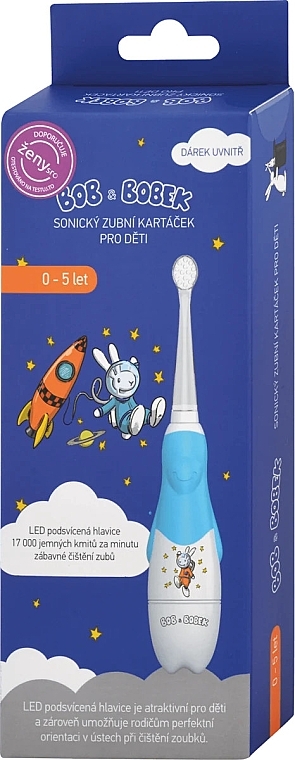 Звуковая зубная щетка от 0 до 5 лет, синяя с космонавтом - Profimed Bob & Bobek Baby Dark Blue — фото N1