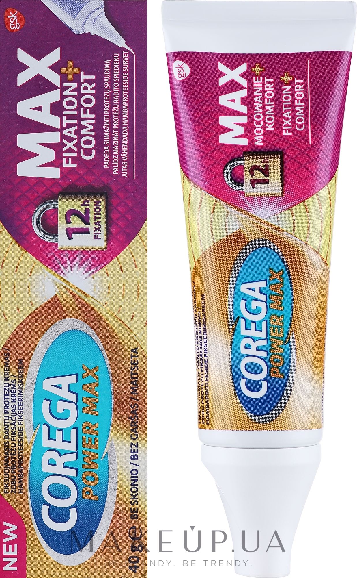Фиксирующий крем для зубных протезов - Corega Power Max Fixation + Comfort — фото 40g