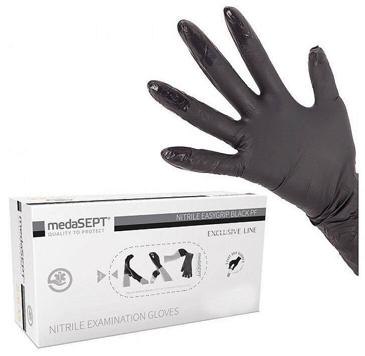 Нітрилові рукавички, розмір L, чорні - Medasept Nitrile Black Examination Gloves — фото N1