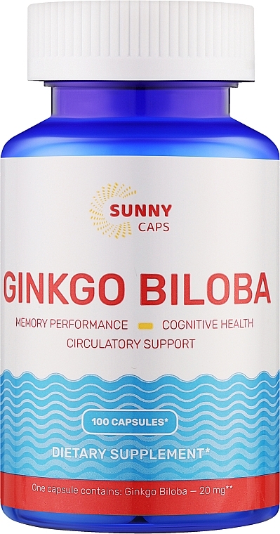 Дієтична добавка "Гінкго Білоба,", 20 мг - Sunny Caps Ginkgo Biloba — фото N1