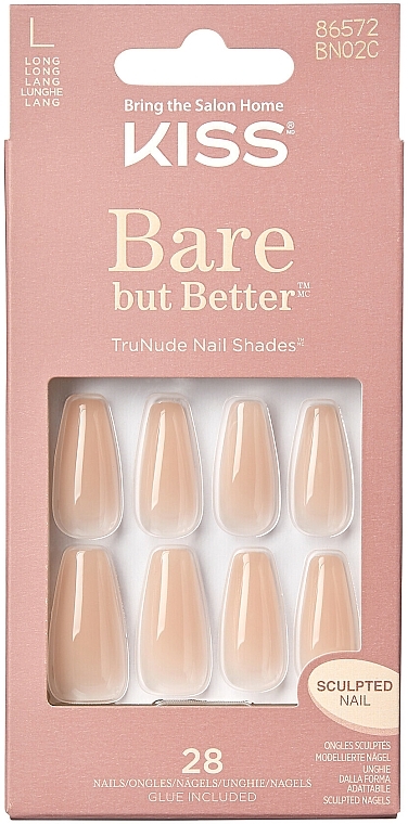 Набор накладных ногтей с клеем, L - Kiss Bare But Better Nails Nude Drama — фото N1