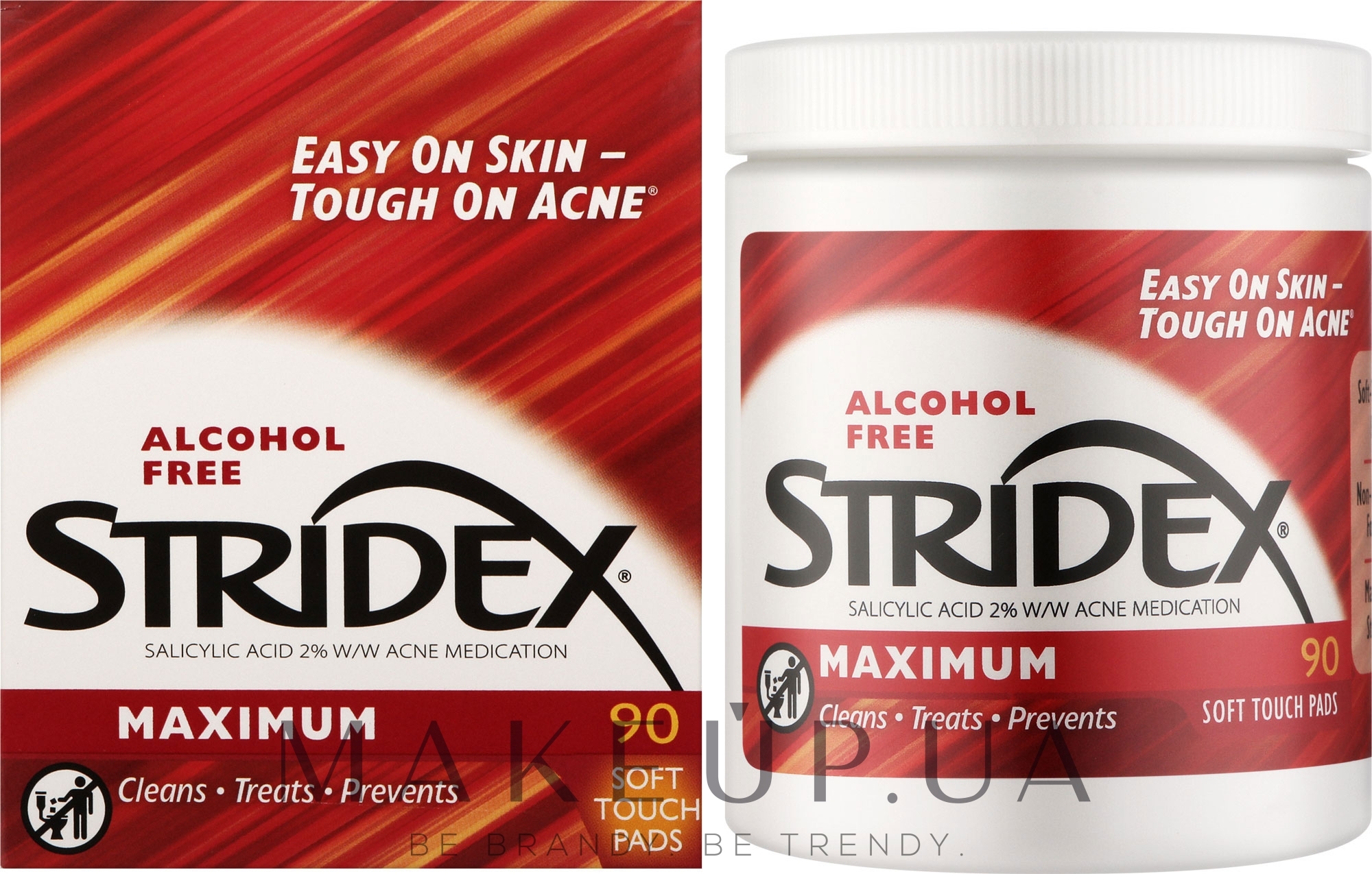 Очищувальні диски проти акне, без спирту - Stridex Single-Step Acne Control Maximum Salicylic Acid 2% — фото 90шт