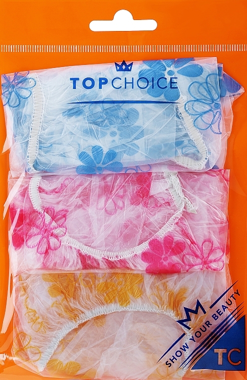 Шапочка для душу, 30659, 3 шт., блакитна, помаранчева, рожева - Top Choice — фото N1