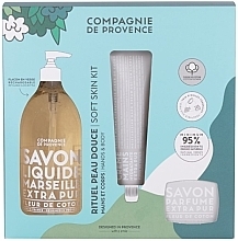 Парфумерія, косметика Набір - Compagnie De Provence Fleur De Coton Soft Skin Kit (soap/495ml + soap/100g + h/cr/100ml)