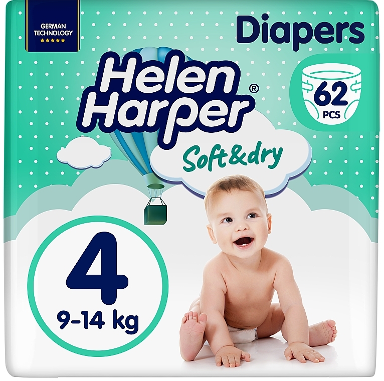 Детские подгузники Soft&Dry Maxi 4, 9-14 кг, 62 шт. - Helen Harper — фото N1