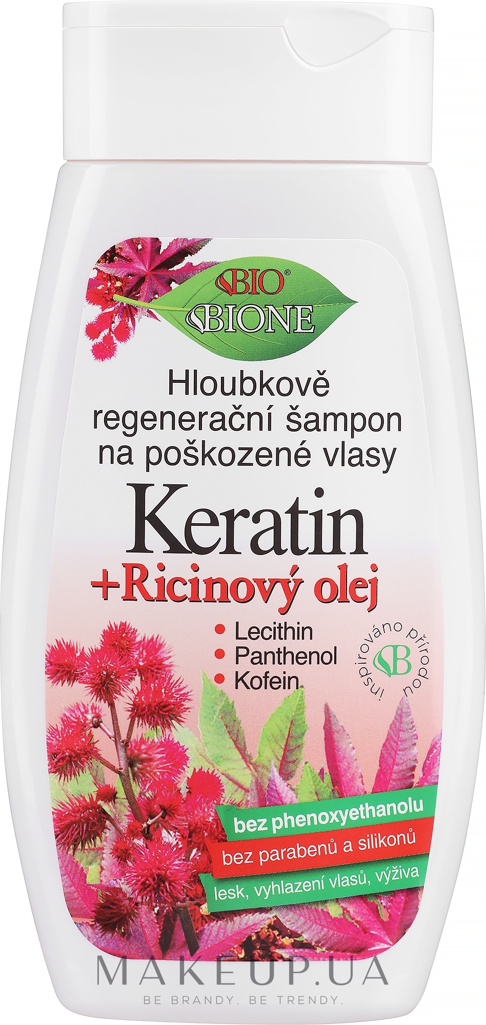 Шампунь для глубокой регенерации поврежденных волос - Bione Cosmetics Keratin + Castor Oil — фото 260ml