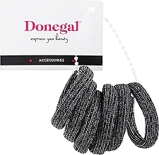 Духи, Парфюмерия, косметика Резинки для волос, FA-5691+1, черные с серебряной нитью - Donegal