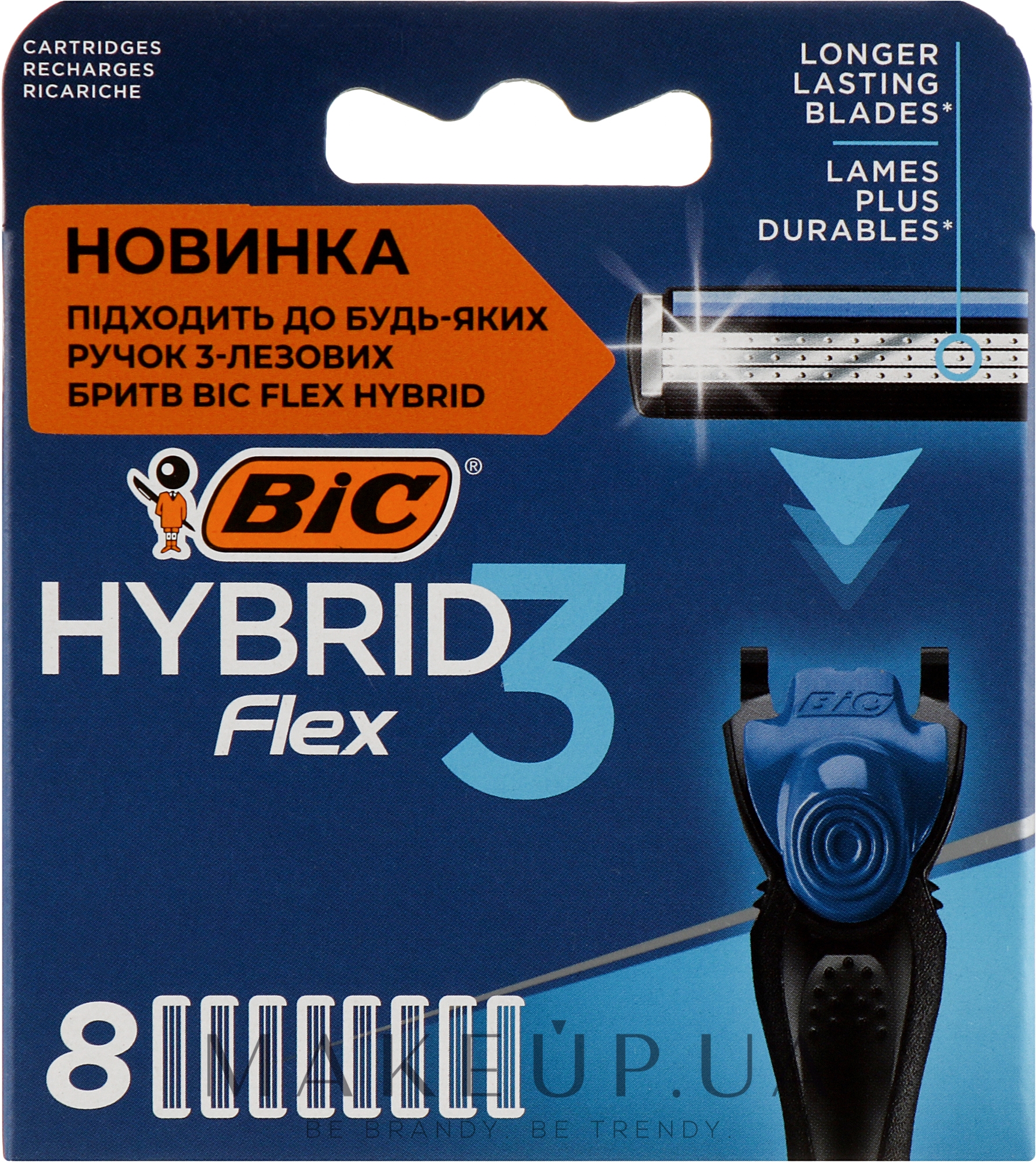 Змінні касети для гоління Flex 3 Hybrid, 8 шт. - Bic — фото 8шт