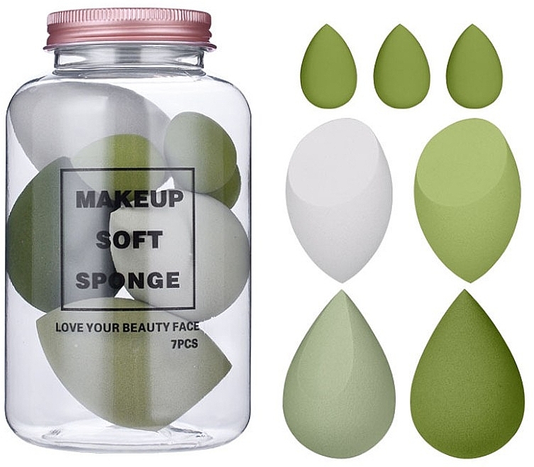 Набор спонжей для макияжа в банке, 7 шт. - Ecarla Makeup Soft Sponge Avocado Green — фото N1