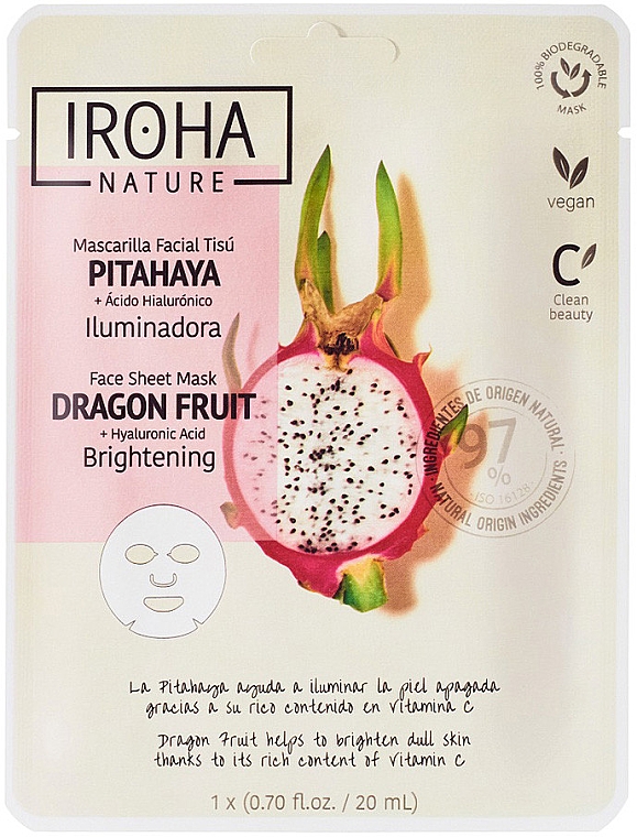 Тканинна маска для обличчя - Iroha Nature Brightening Dragon Fruit + Hyaluronic Acid Sheet Mask — фото N1