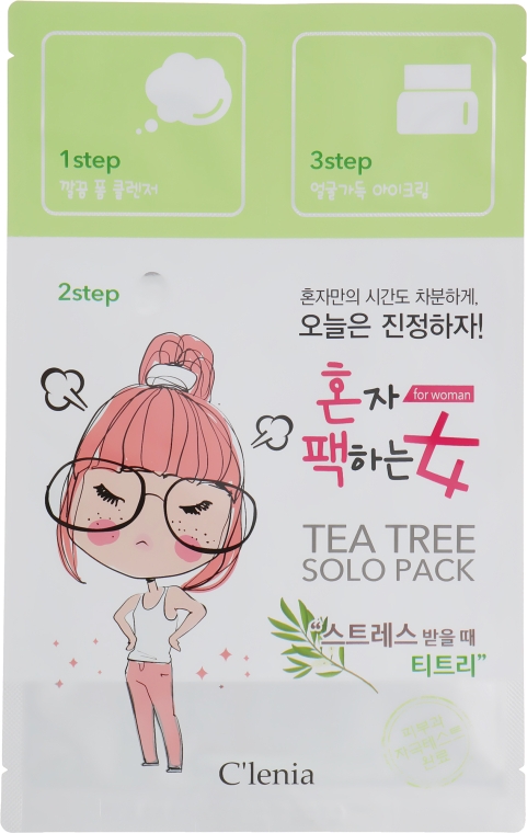 Маска для обличчя - Clenia Solo Pack Woman Tea Tree 3 Step Mask — фото N1