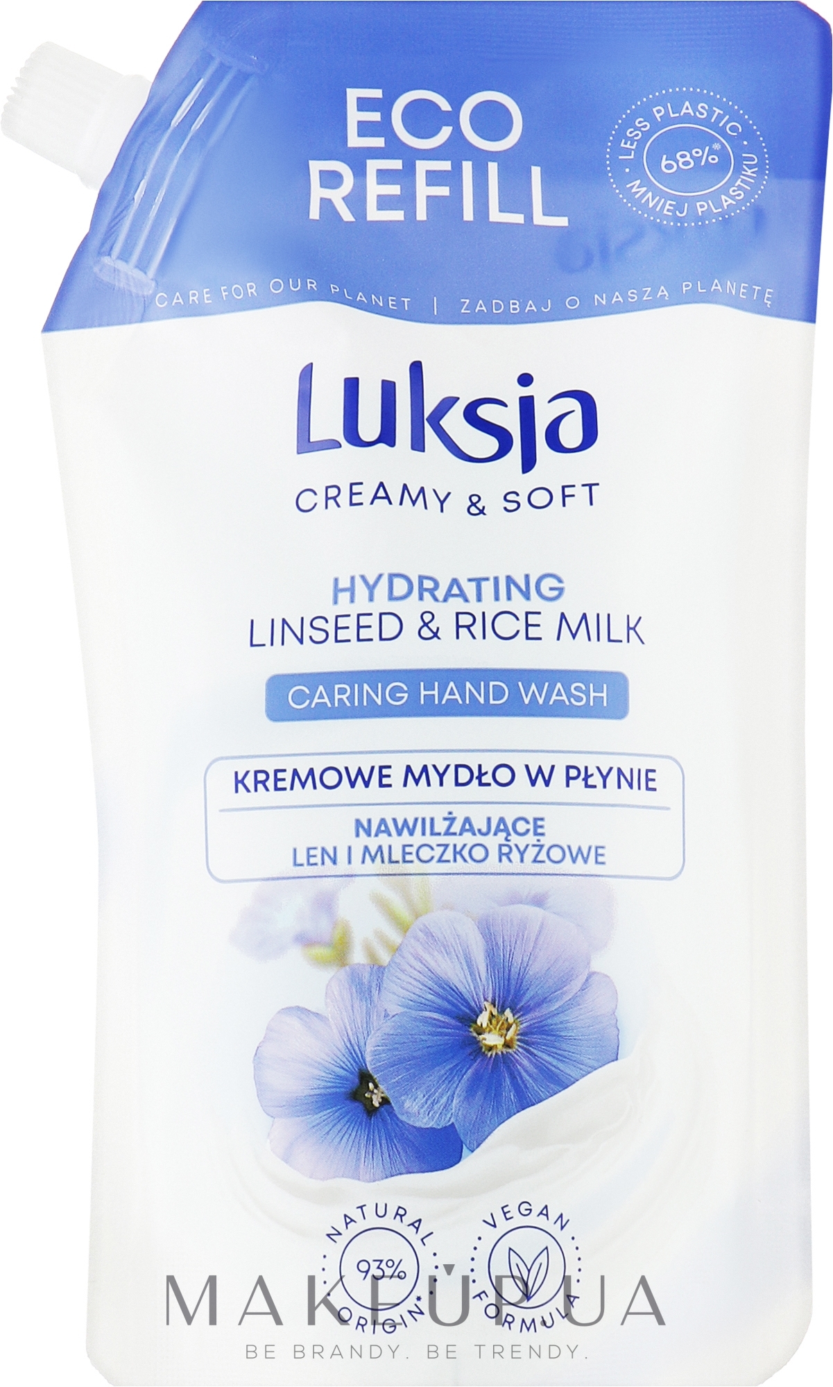 Жидкое крем-мыло "Лен и рисовое молочко" - Luksja Creamy & Soft Hydrating Linseed & Rice Milk Caring Hand Wash (дой-пак) — фото 400ml