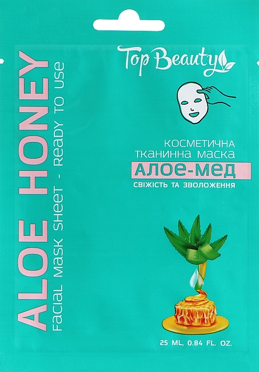 Тканинна маска для обличчя, "Алое-мед"- Top Beauty Aloe Honey Facial Mask Sheet — фото N1