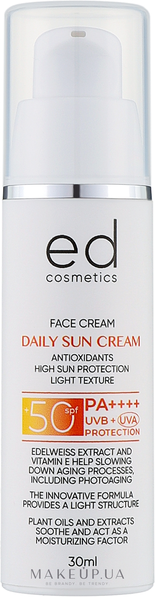 Дневной солнцезащитный крем с SPF50 - Ed Cosmetics Daily Sun Cream SPF50 — фото 30ml