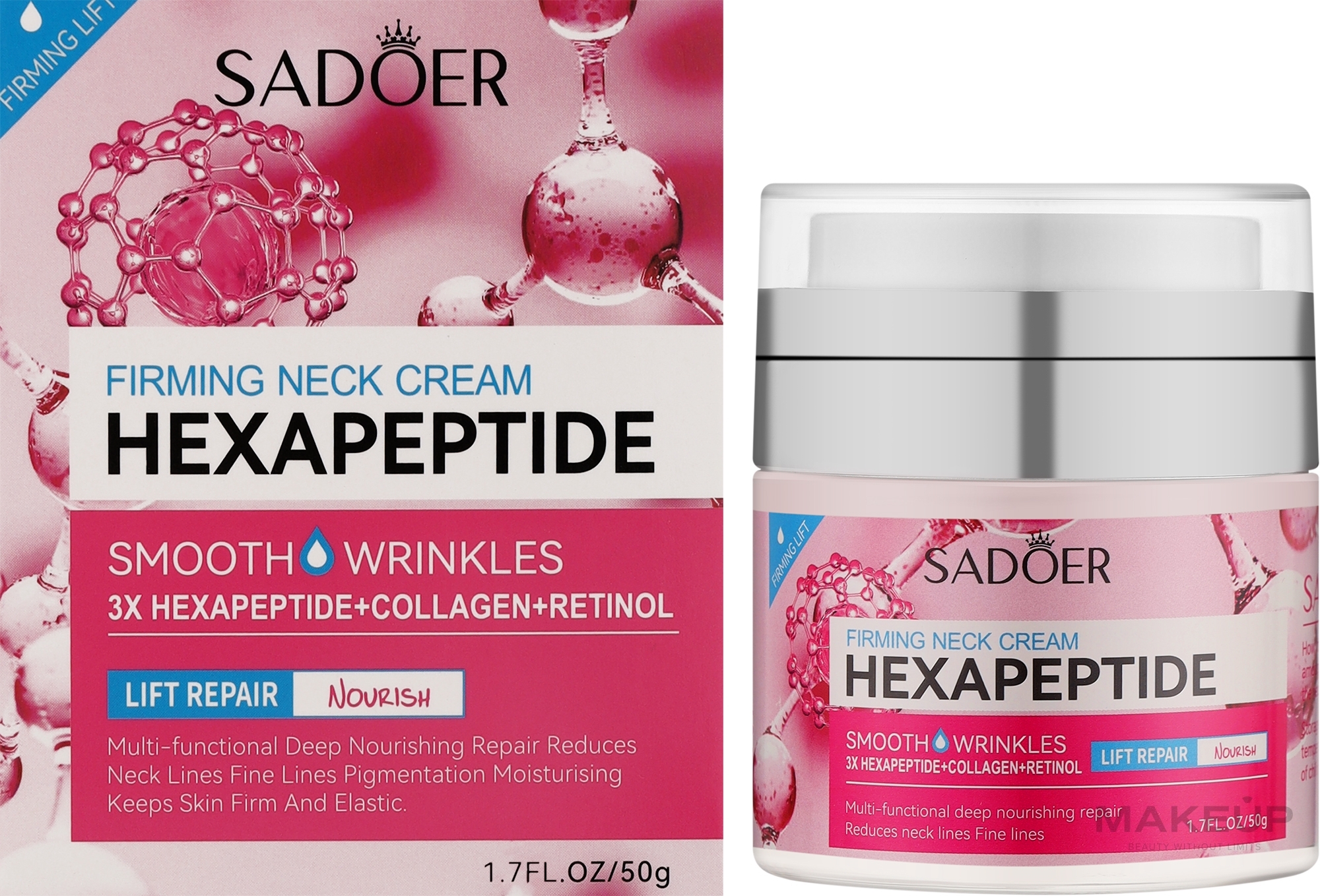 Зміцнюючий крем для шиї для розгладження зморшок - Sadoer Hexapeptide Firming Neck Cream — фото 50g