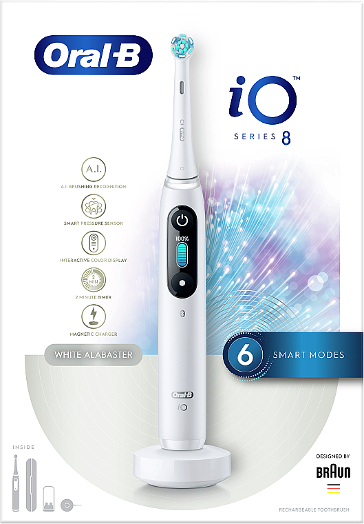 Електрична зубна щітка, біла - Oral-B Braun iO Серія 8 — фото N4