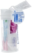 Парфумерія, косметика Набір дорожний ортодонтичний, фіолетовий + рожевий - Pierrot Orthodontic Dental Kit (tbrsh/1шт. + tpst/25ml + brush/2шт. + wax/1уп.)