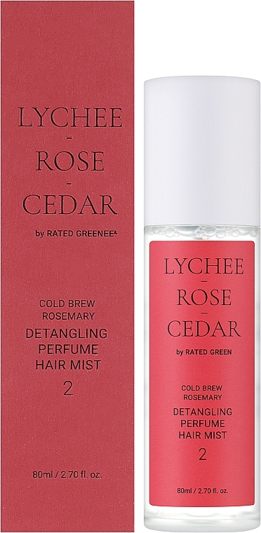 Парфумований міст для волосся "Лічі-Троянда-Кедр" - Rated Green Cold Brew Rosemary Detangling Perfume Hair Mist 2 — фото N2