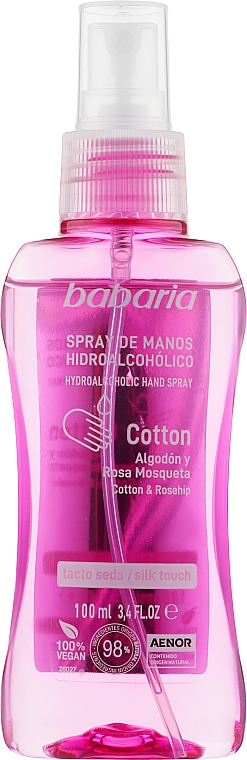 Спрей-антисептик для рук с хлопком и маслом шиповника - Babaria Cotton Spray