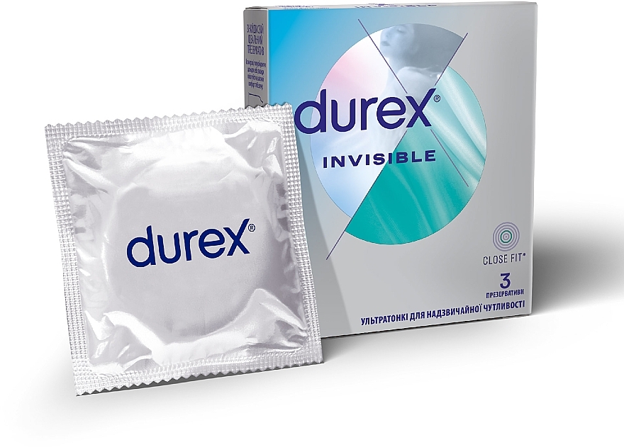Презервативи латексні з силіконовою змазкою ультратонкі, 3 шт - Durex Invisible