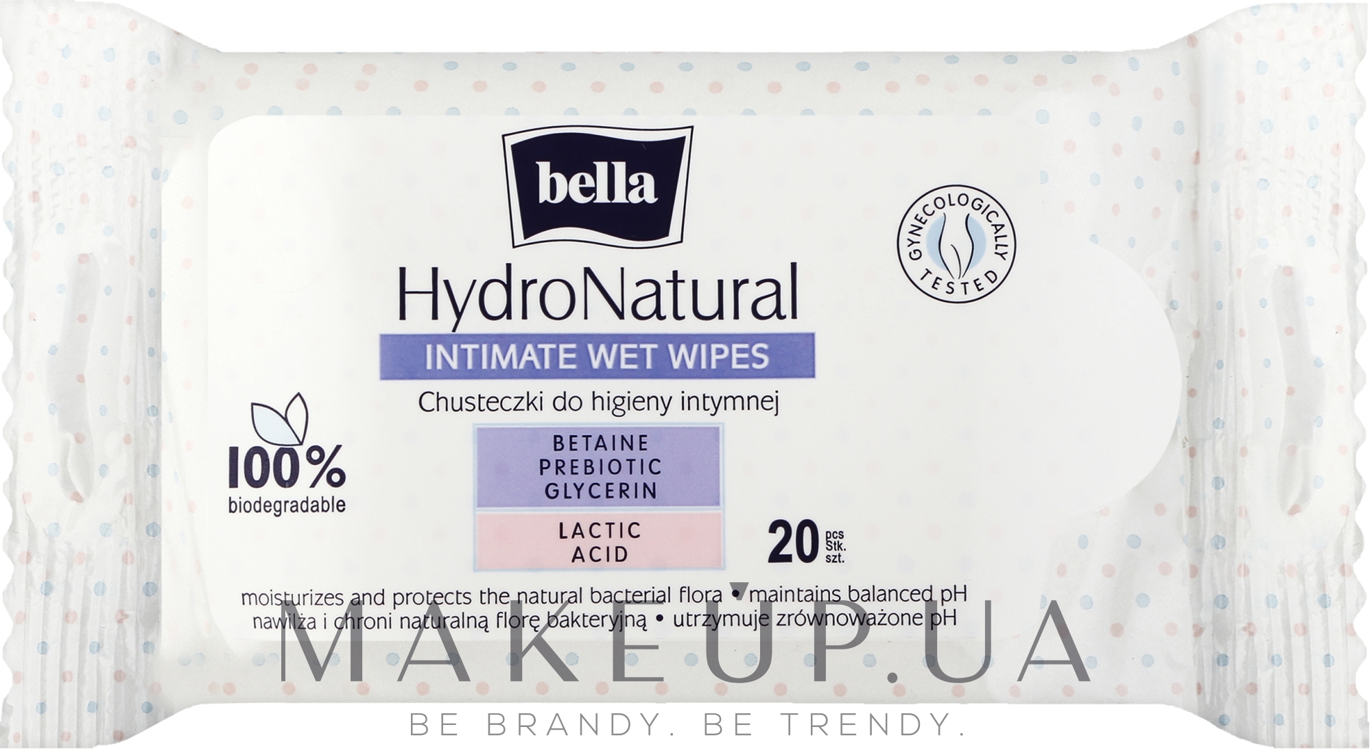 Вологі серветки для інтимної гігієни, 20 шт. - Bella Hydro Natural Wet Wipes — фото 20шт