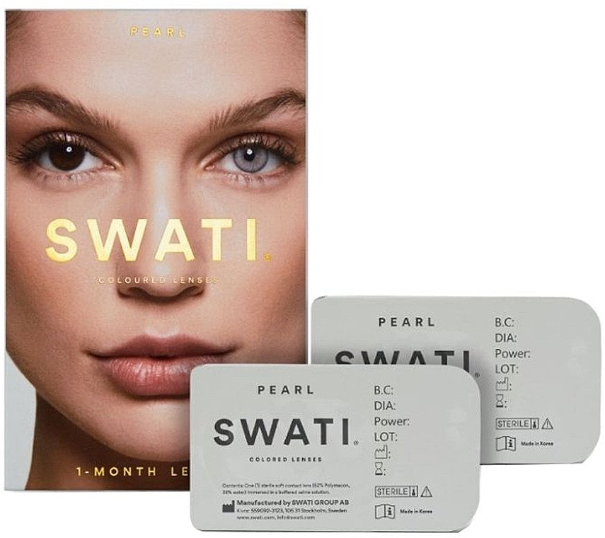 Кольорові контактні лінзи "Pearl", 1 місяць - Swati 1-Month Grey Coloured Lenses — фото N1