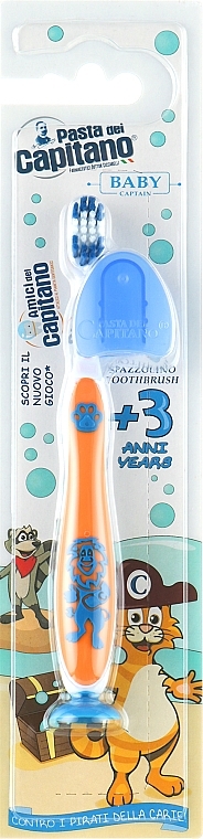 Детская зубная щетка 3+, мягкая, оранжевая со львом - Pasta Del Capitano  — фото N1