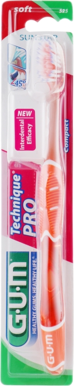 Зубная щетка "Technique Pro", мягкая, оранжевая - G.U.M Soft Compact Toothbrush — фото N1