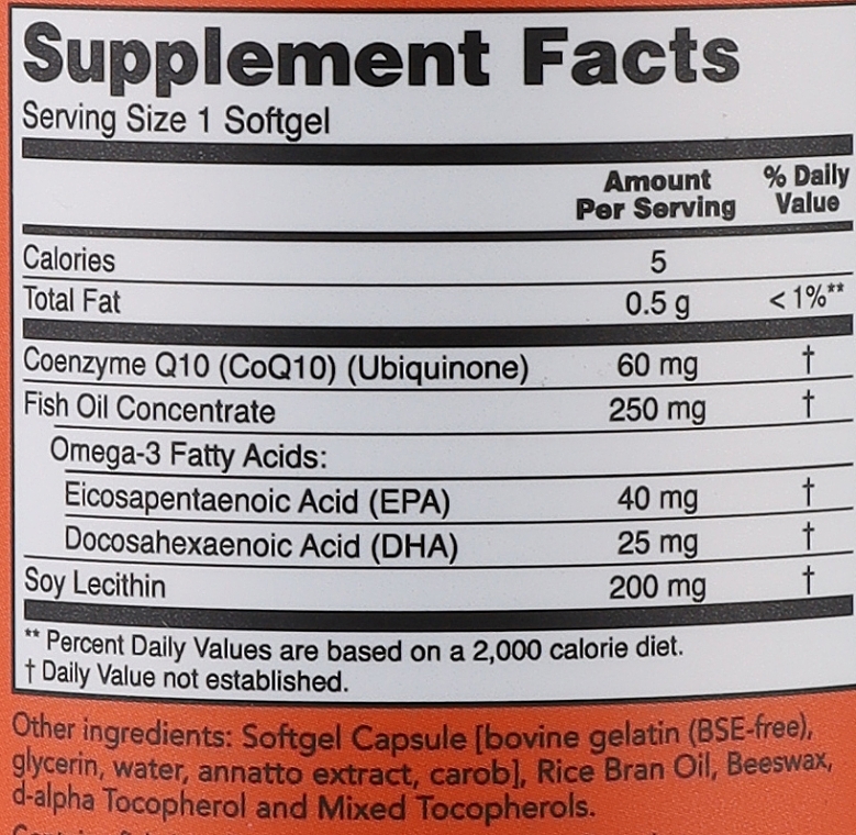 Коензим Q10, 60 мг, 120 гелевих капсул - Now Foods CoQ10 With Omega-3 — фото N2