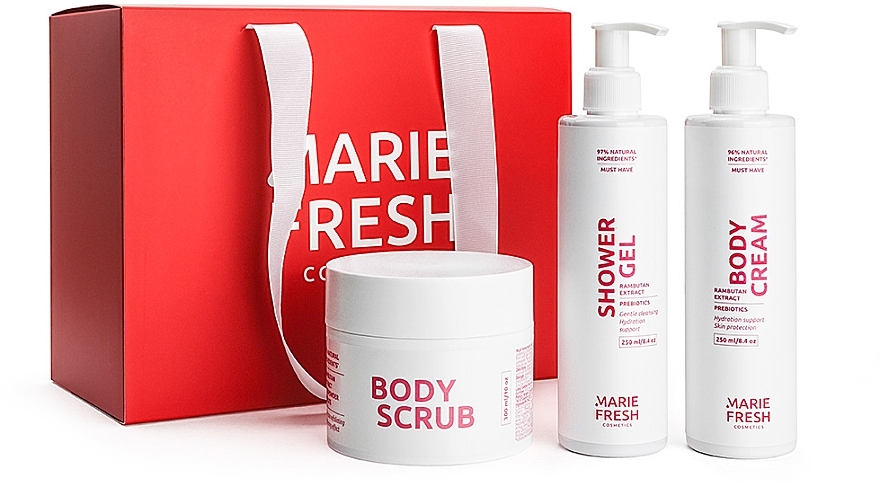 Подарочный набор для тела Body Holiday Beauty Set гель для душа + скраб + крем - Marie Fresh Cosmetics (sh/gel/250ml + scr/300ml + b/cr/250ml) — фото N1