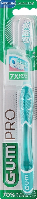 Зубна щітка, середньої жорсткості "Technique Pro", бірюзова - G.U.M Medium Compact Toothbrush — фото N1