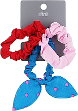 Парфумерія, косметика Резинки для волосся "Метелик", AT-14, червона+рожева+синя в горошок - Dini Every Day