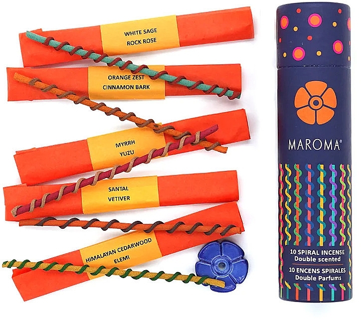 Набір пахощів №1 - Maroma Encens d'Auroville Double Scented Spiral Incense Sticks Orange — фото N1