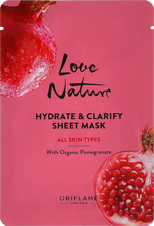 Очищувальна тканинна маска з гранатом - Oriflame Love Nature Hydrate & Clarify Sheet Mask — фото N1