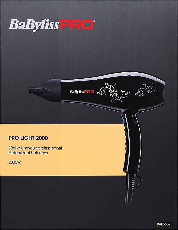 Фен для волос 2000, черный - BaByliss PRO Light